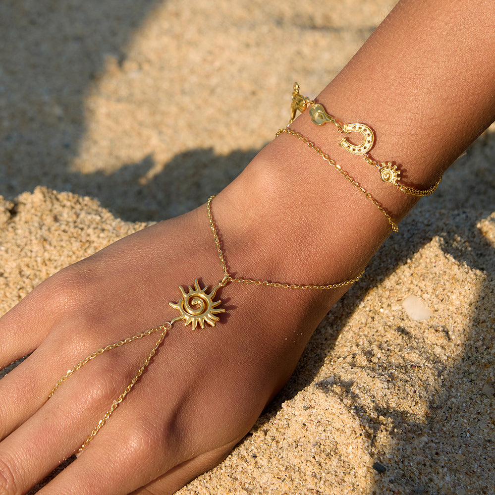 Stainless Steel Sun Hand Chain Bracelet