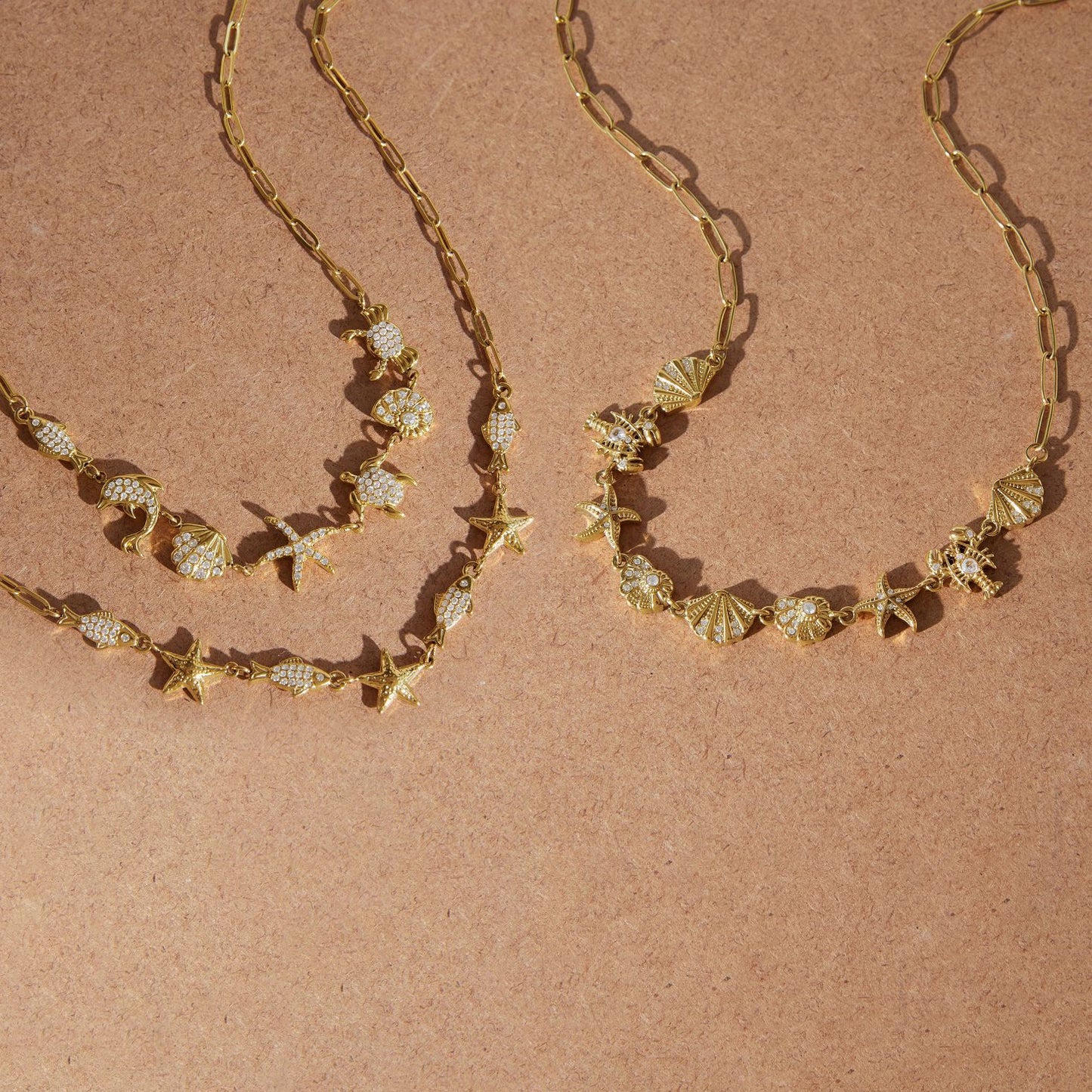 Stainless Steel White Rhinestone Turtle Lobster Shell Conch Starfish Necklace