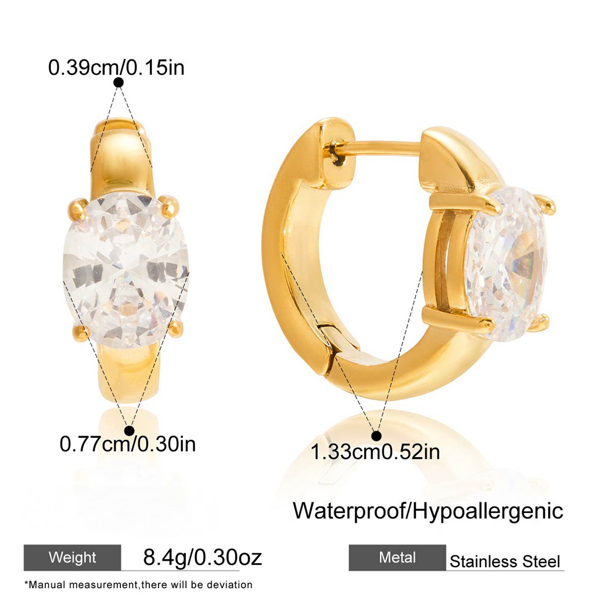 Stainless Steel Geometric Cubic Zirconia Huggie Earrings