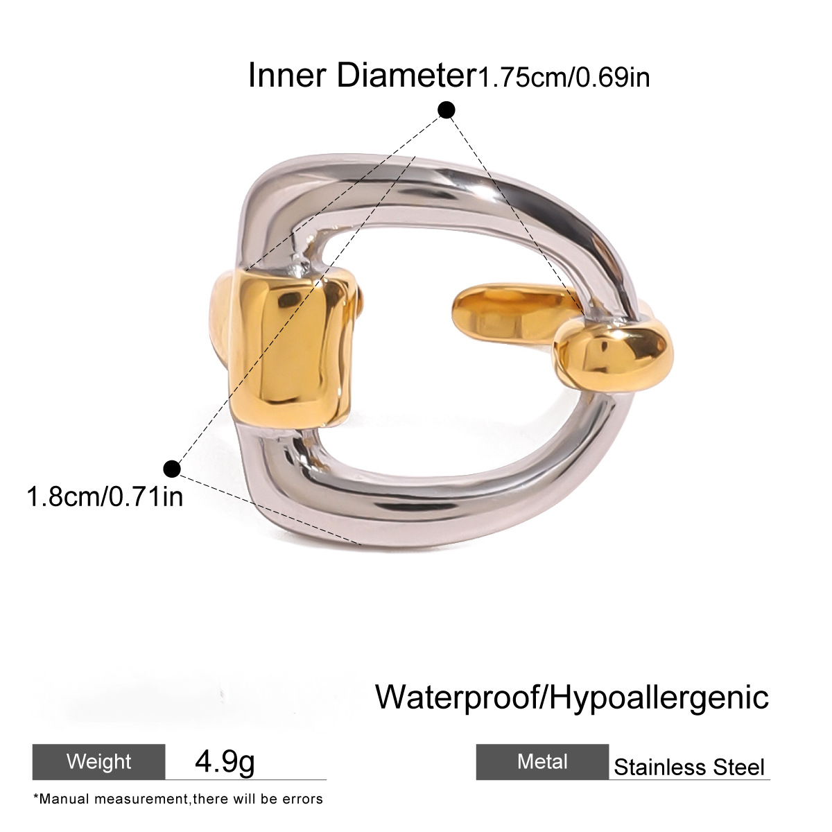 Stainless Steel Geometric Two-Tone Gold and Steel Ring