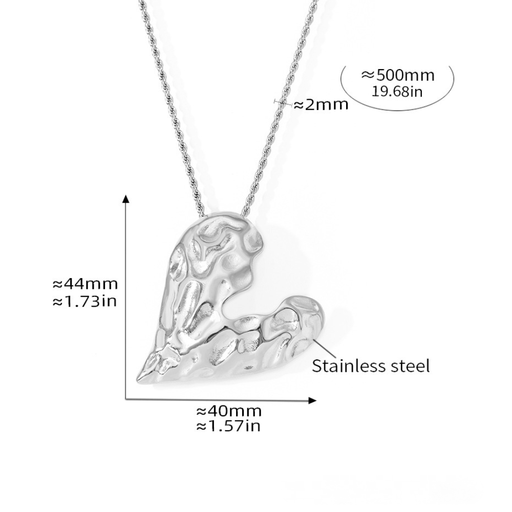 Irregular Texture Heart Shaped Necklace Earrings Jewelry Suit