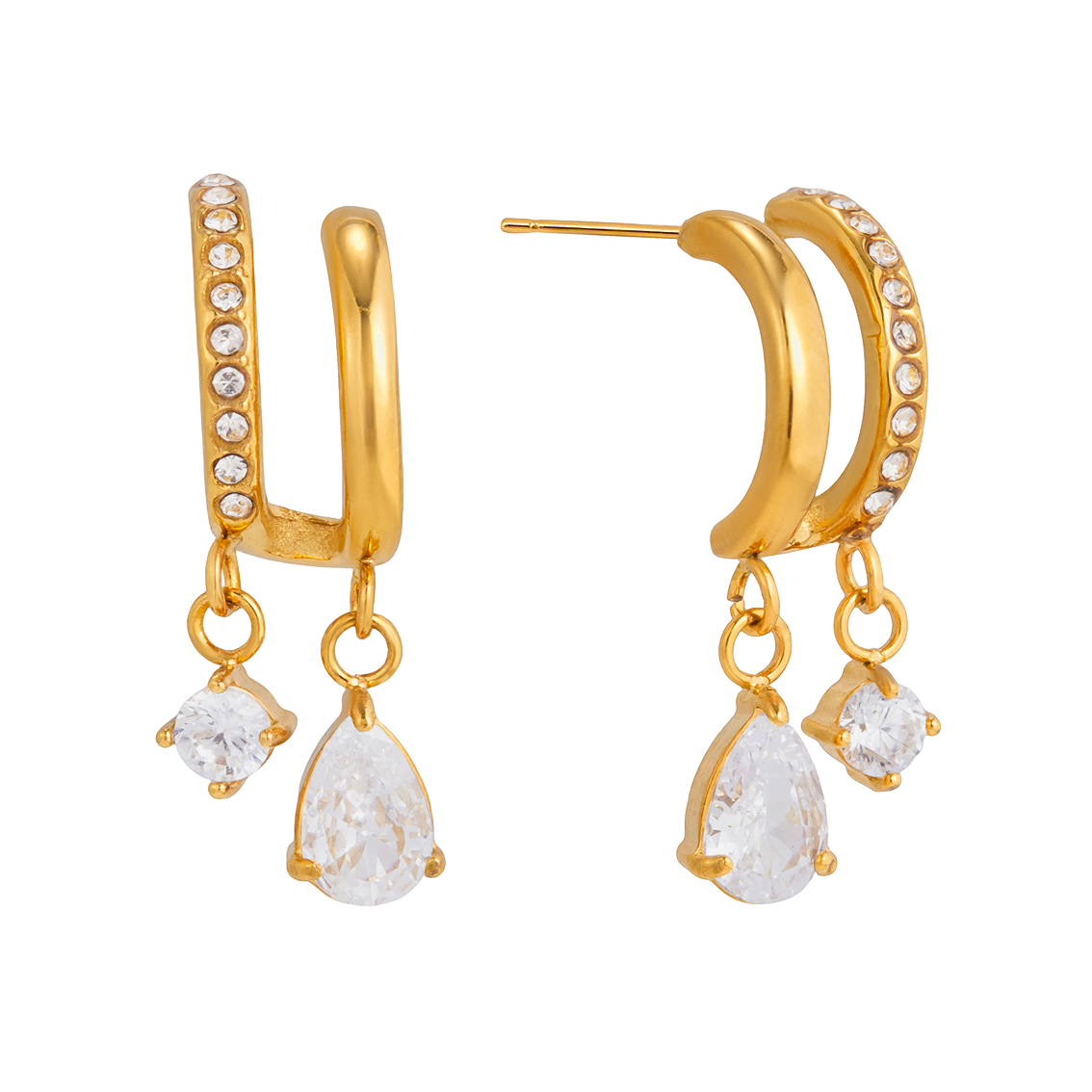 Stainless Steel Water Drop-shaped Cubic Zirconia Stud Earrings