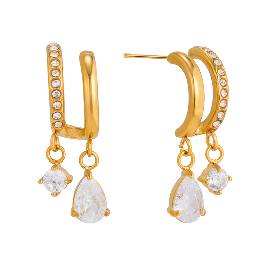 Stainless Steel Water Drop-shaped Cubic Zirconia Stud Earrings