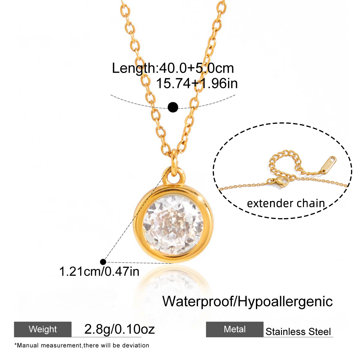 Stainless Steel Round CZ Pendant Necklace Bracelet Earrings Jewelry Set