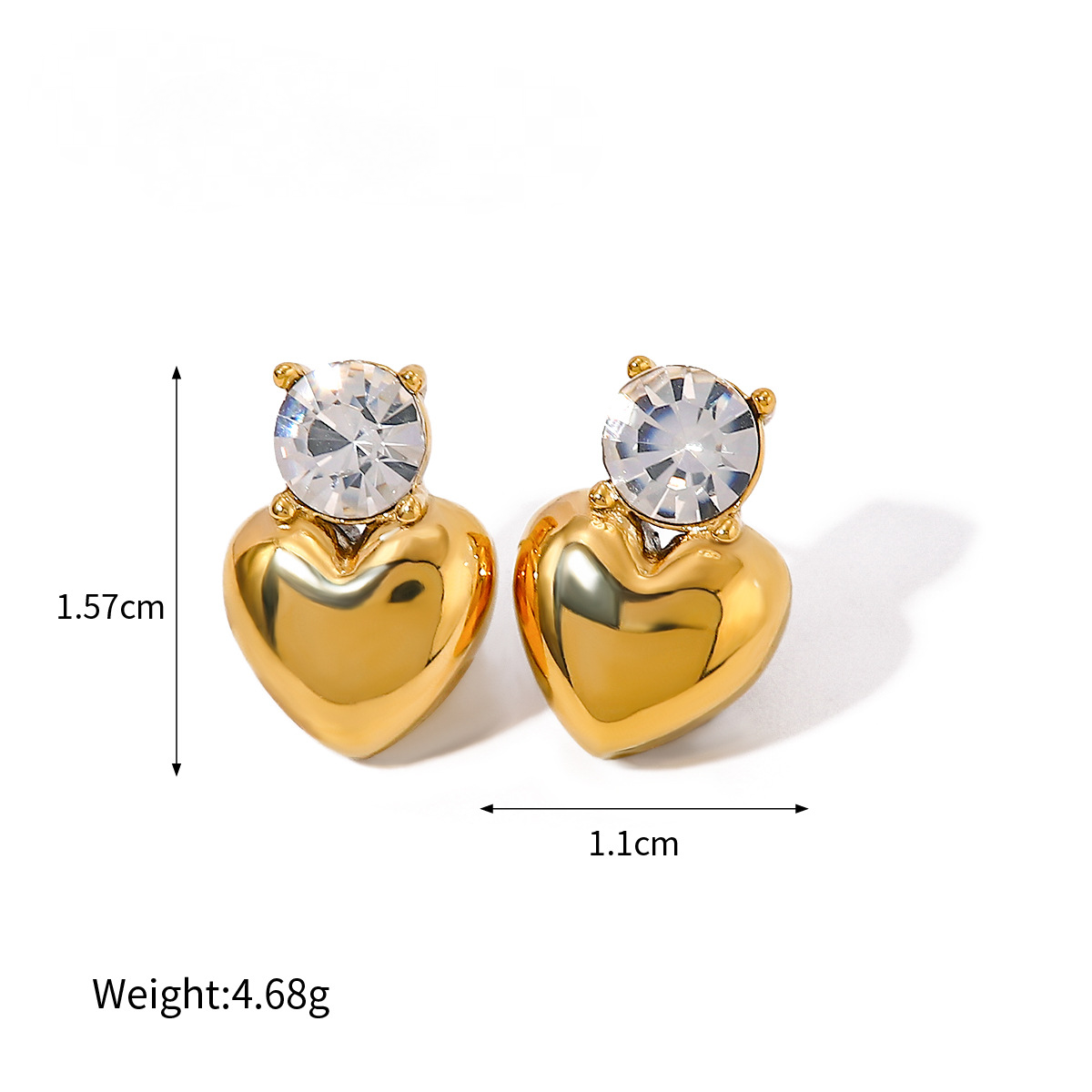 Stainless Steel Diamond-encrusted Heart Stud Earrings