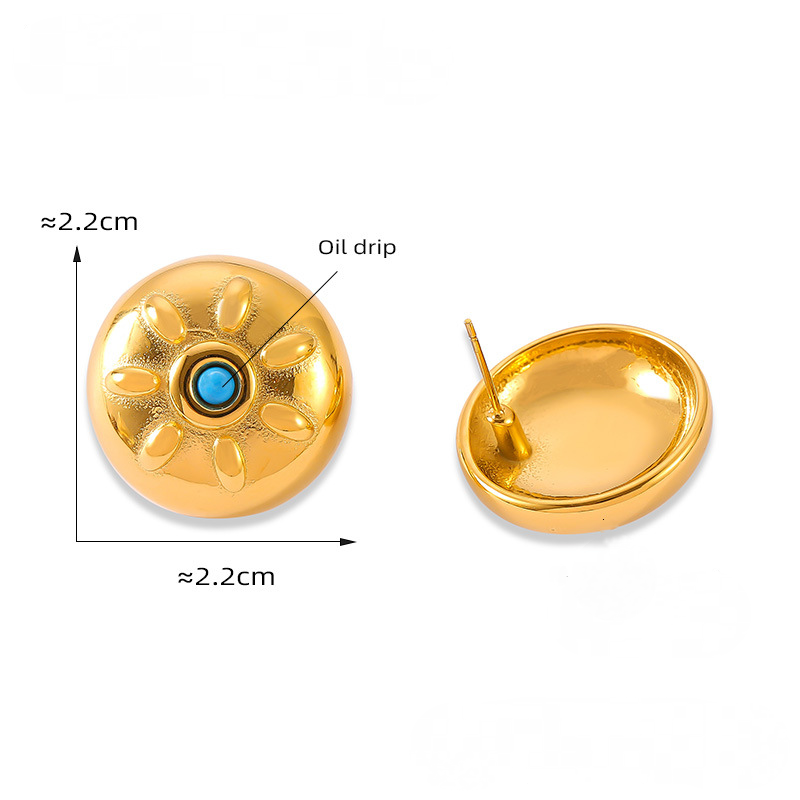 Round Sun Pattern Drop Oil Stainless Steel Stud Earrings