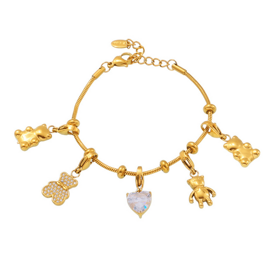 Stainless Steel Bear Charm Bracelet