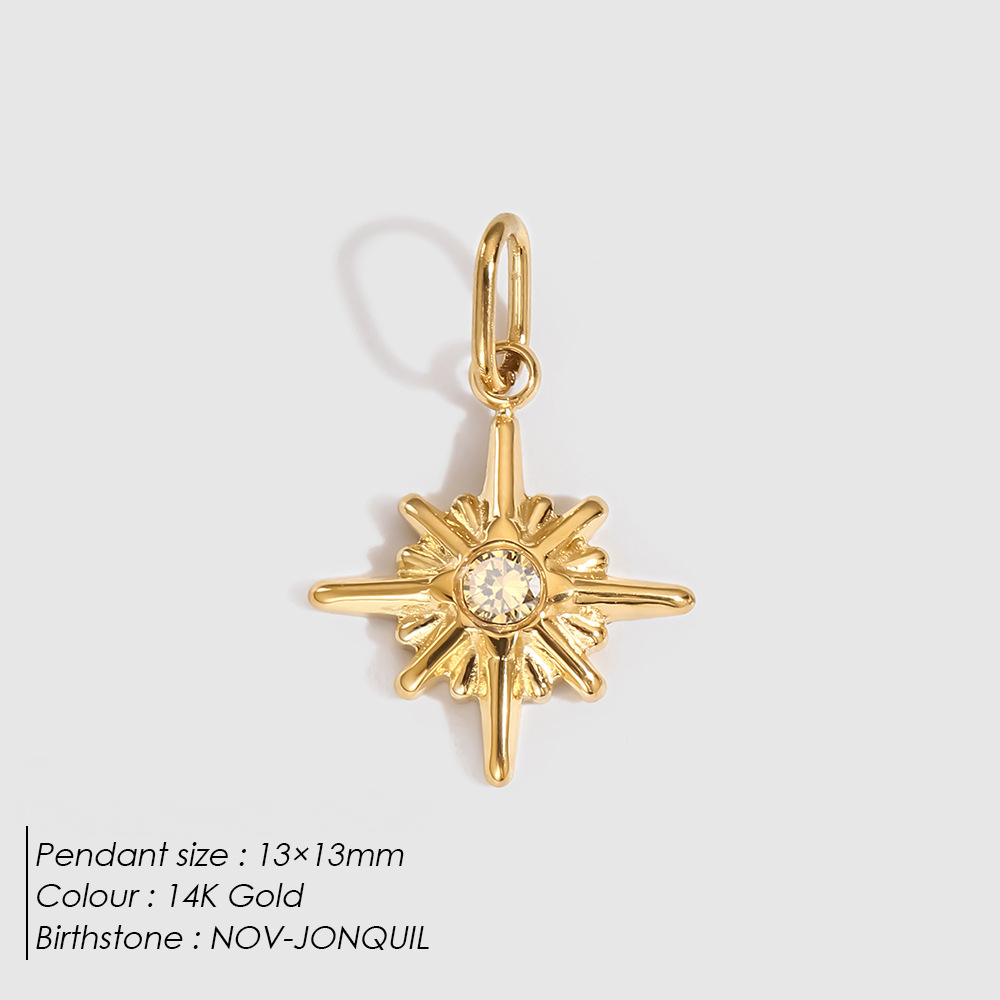 Stainless Steel Eight-pointed Star Birthday Stone Pendant