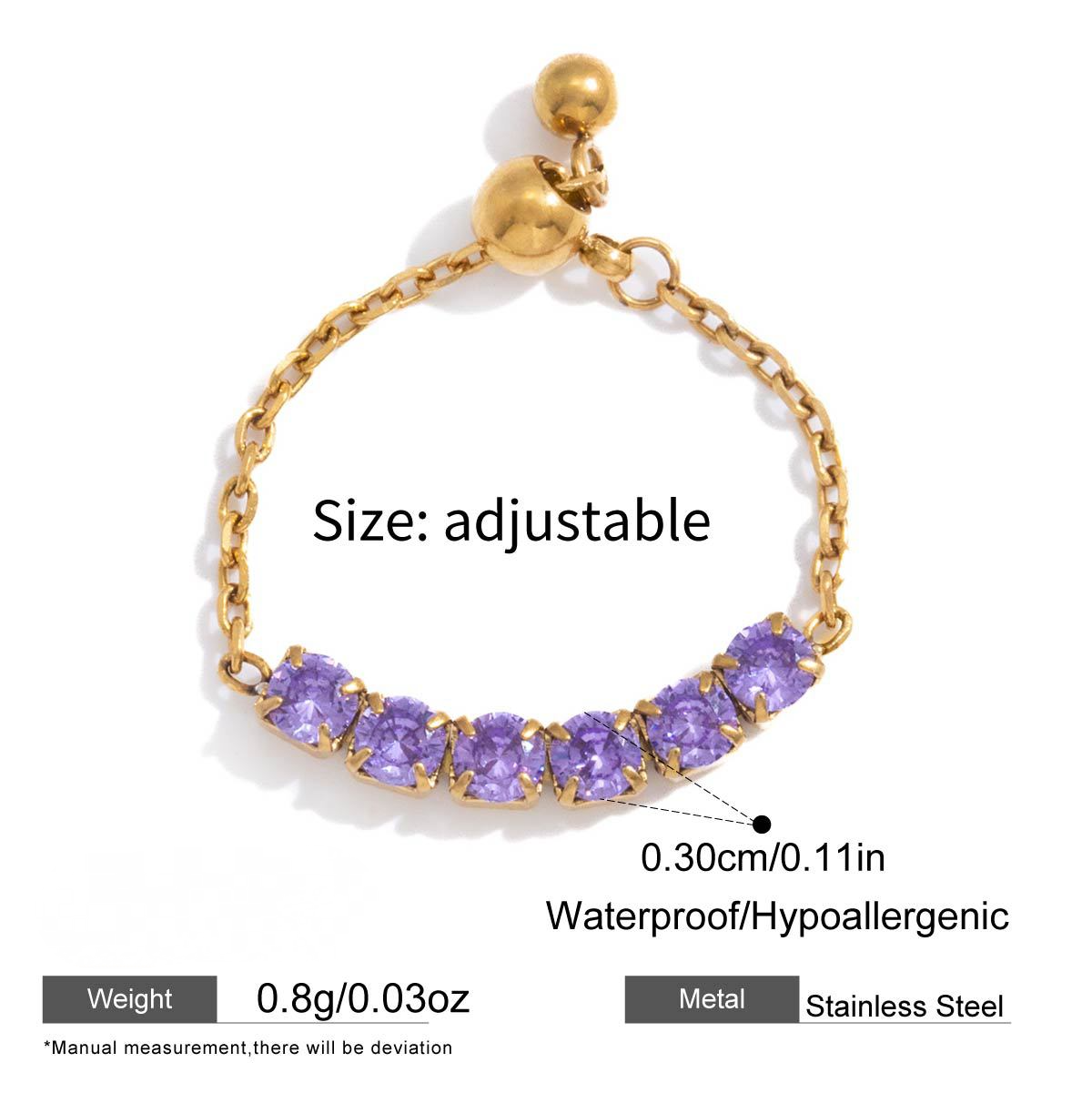 Adjustable Drawstring Stainless Steel Purple CZ Ring