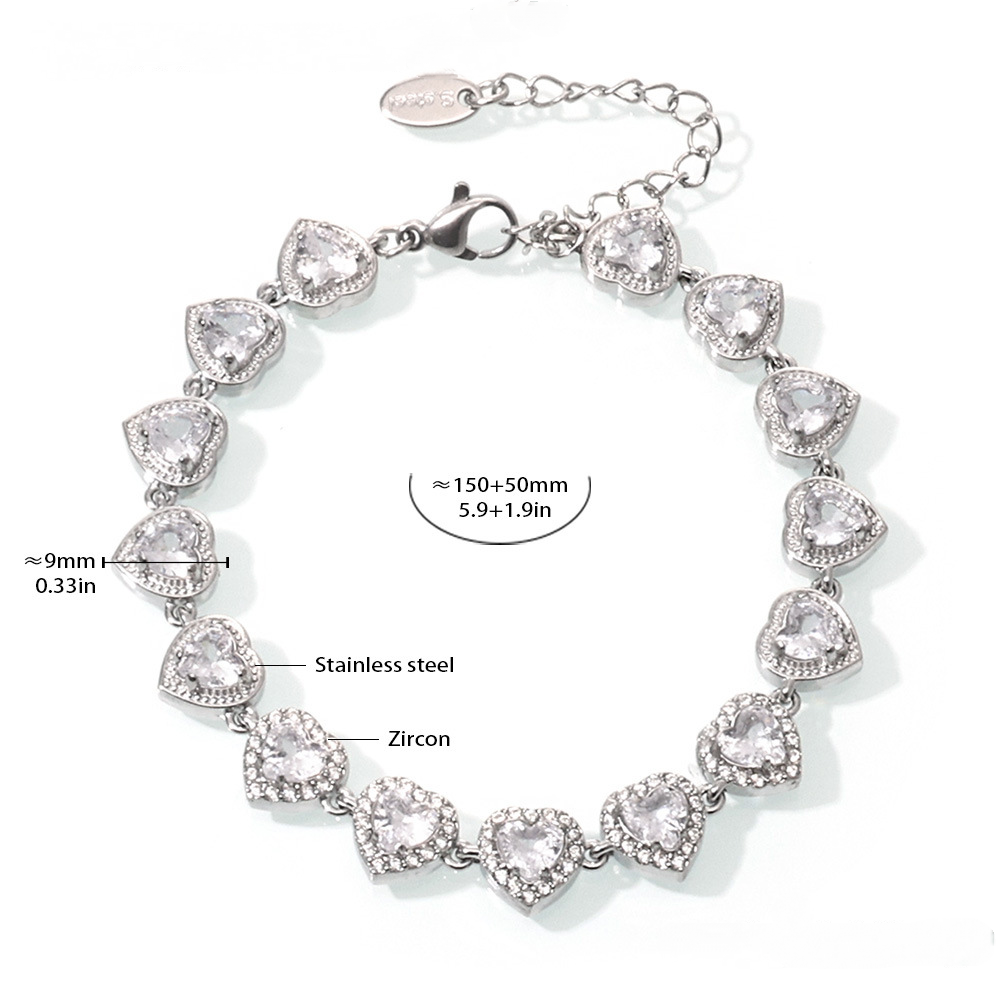 Heart Shaped Cubic Zirconia Necklace Bracelet Jewelry Suit