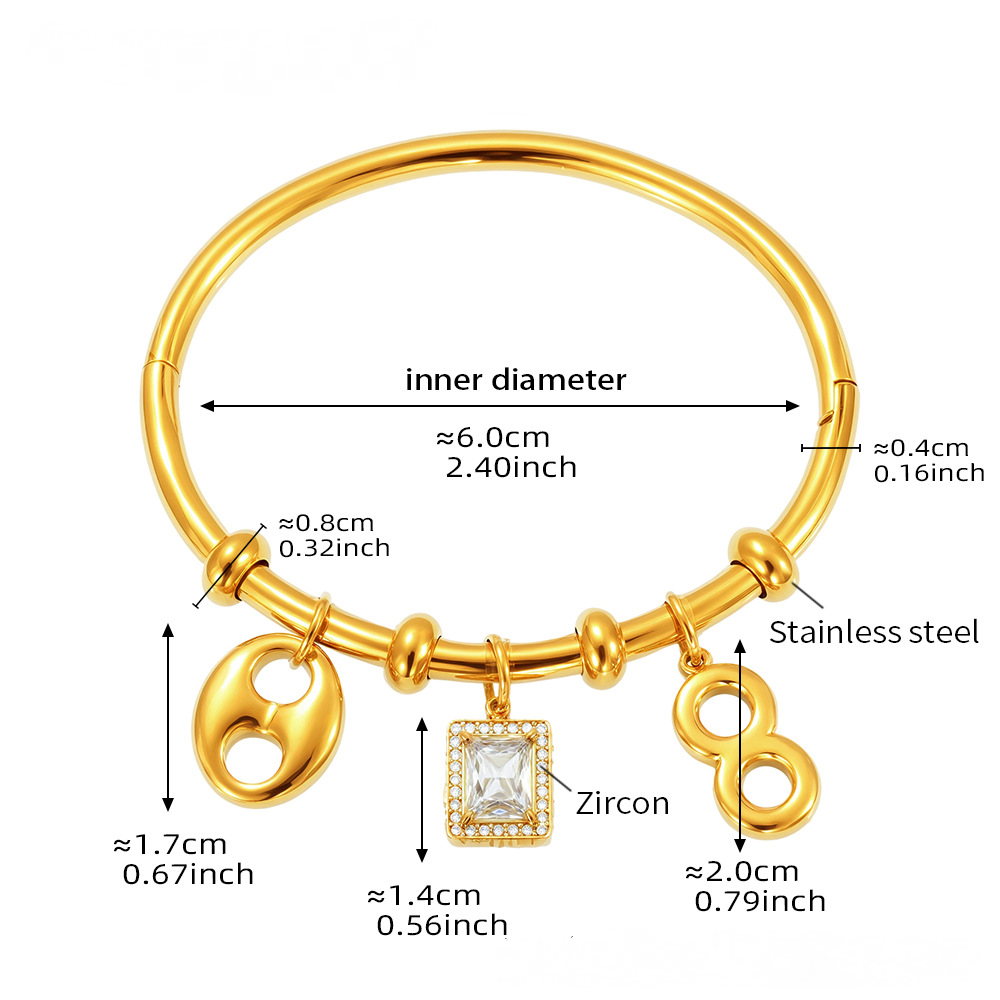 Stainless Steel Square Cubic Zirconia Number Pendant Bracelet