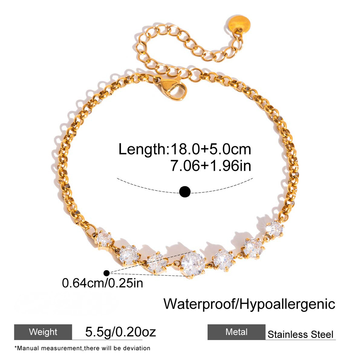 Stainless Steel White Round Gradient Cubic Zirconia Bracelet