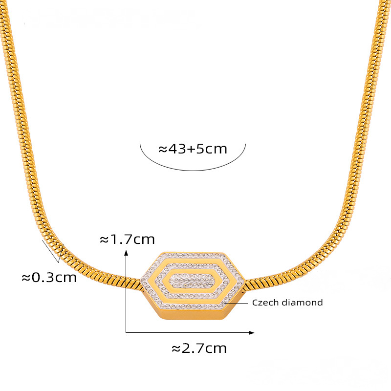 Hexagon Pendant Inlay Czech Diamond Necklace Bracelet Jewelry Suit
