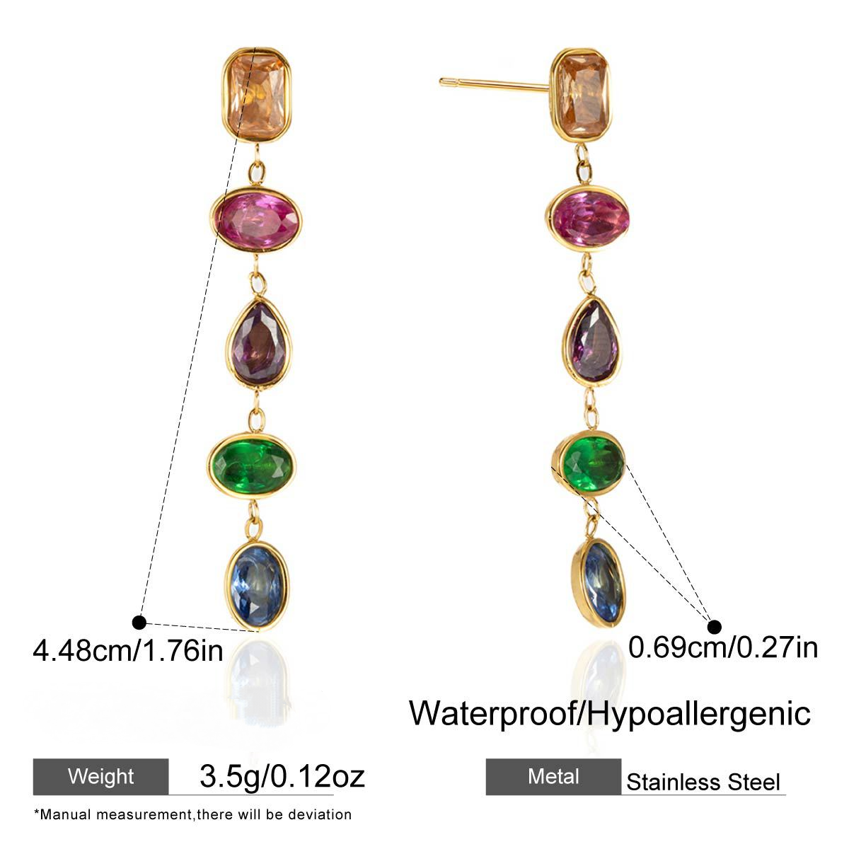 Stainless Steel Cubic Zirconia Tassel Stud Earrings