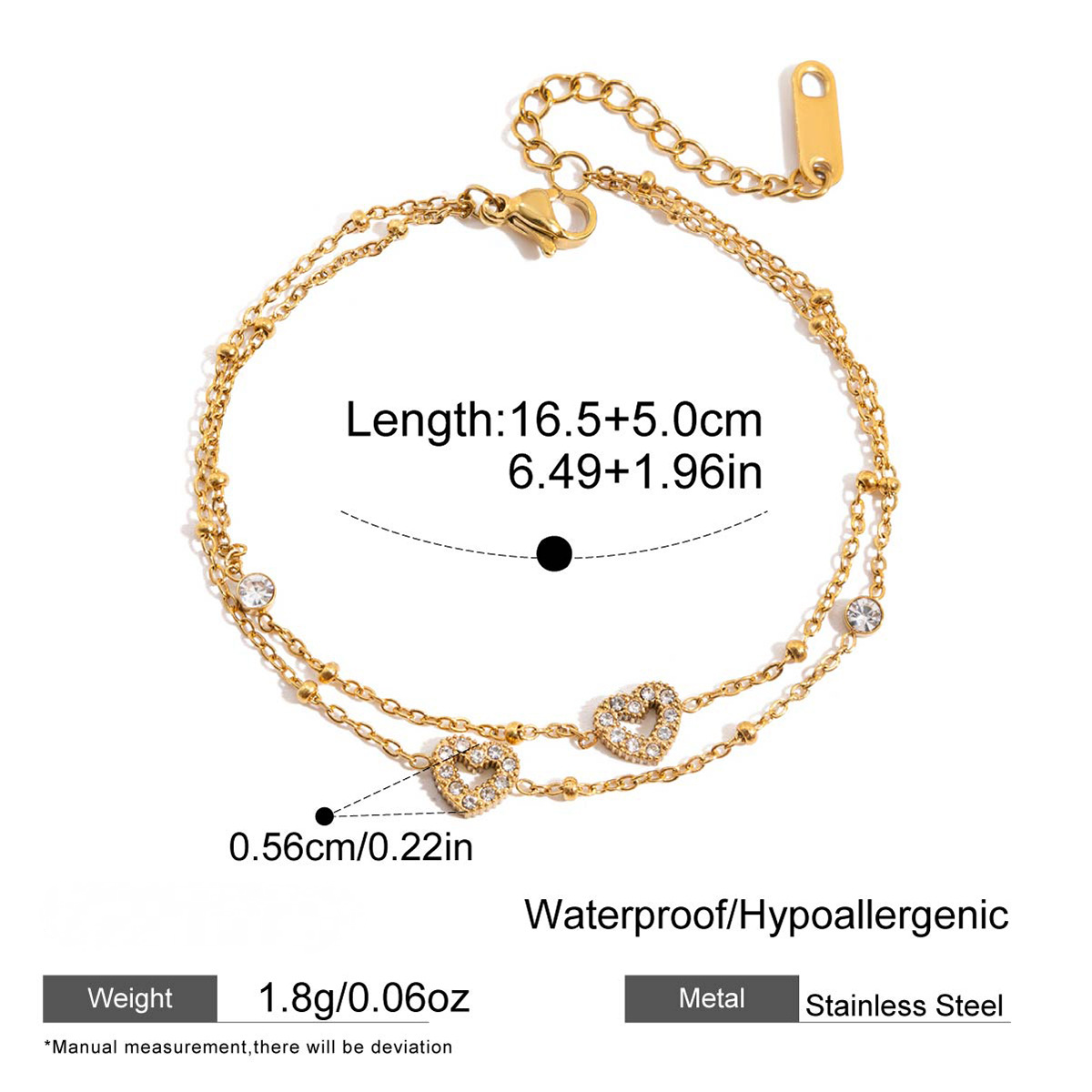 Stainless Steel Small Cube Sugar Heart Bracelet