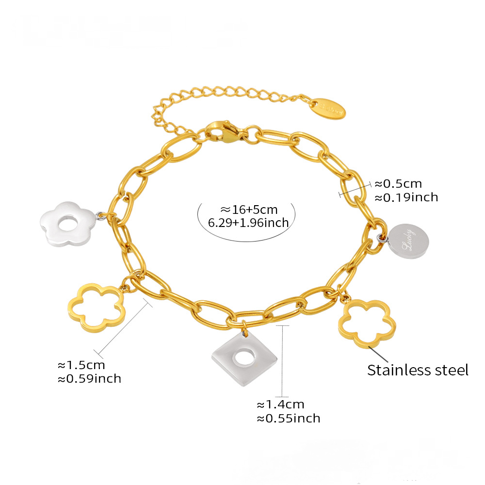 Stainless Steel Flower Polished Charm Bracelet