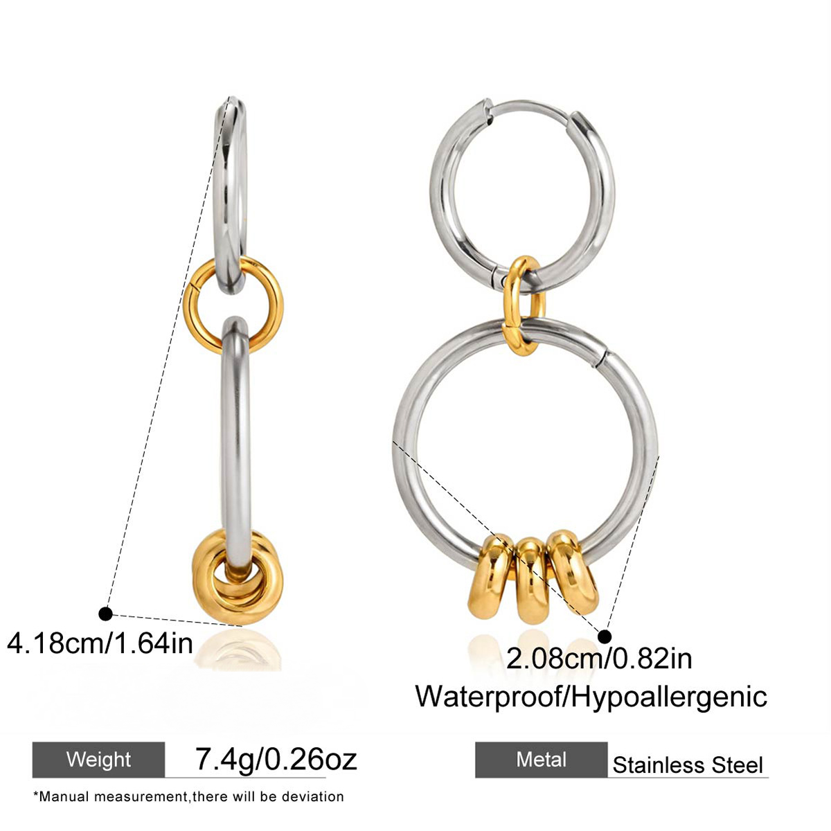 Stainless Steel Circle Pendant Hoop Earrings