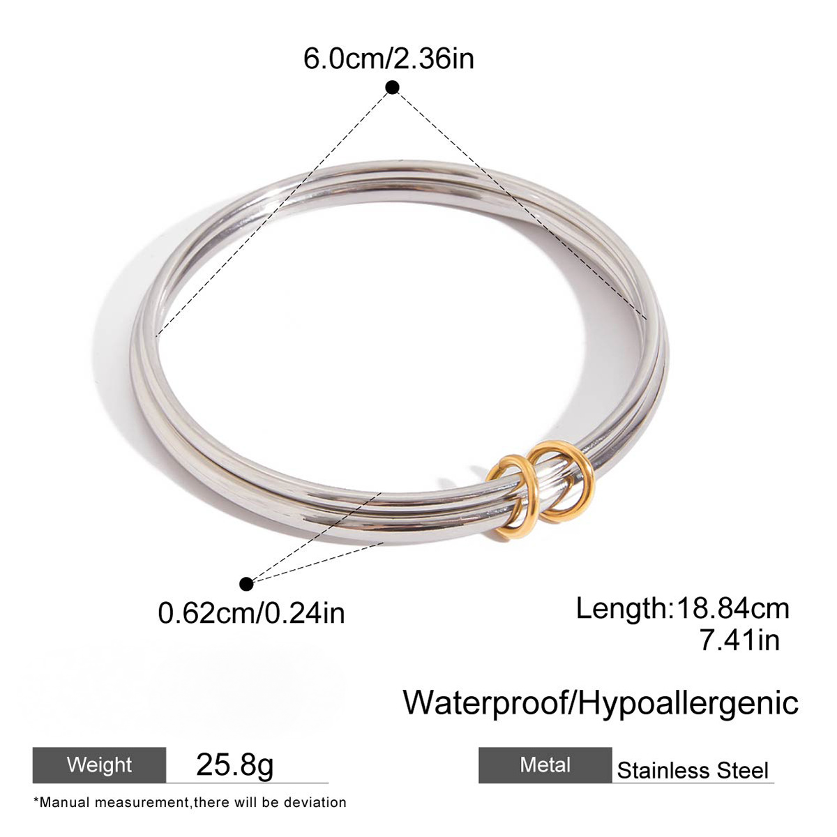 Stainless Steel Gold and Steel Two-Tone Cuff Bracelet