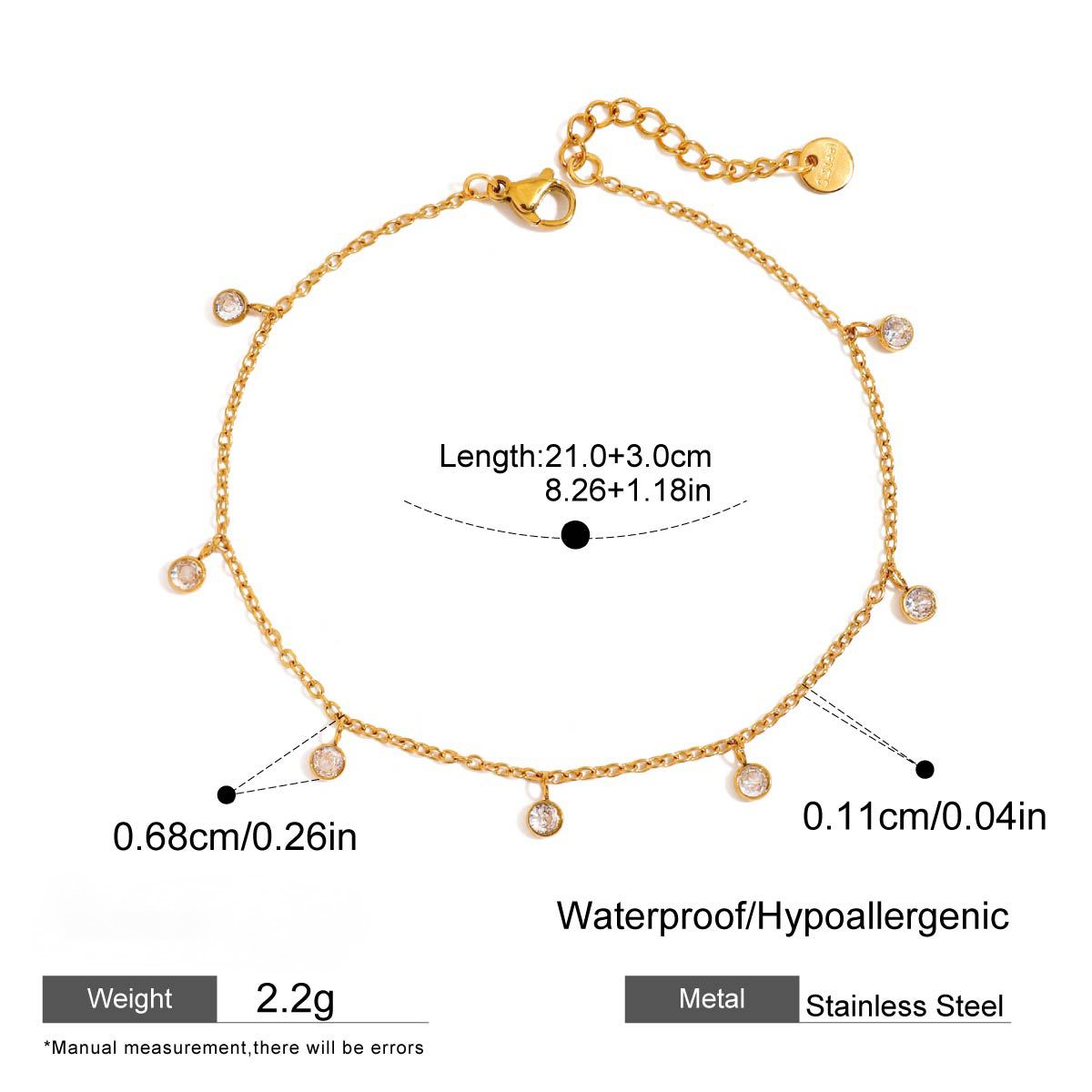 18K Gold PVD Stainless Steel White Cubic Zirconia Anklet