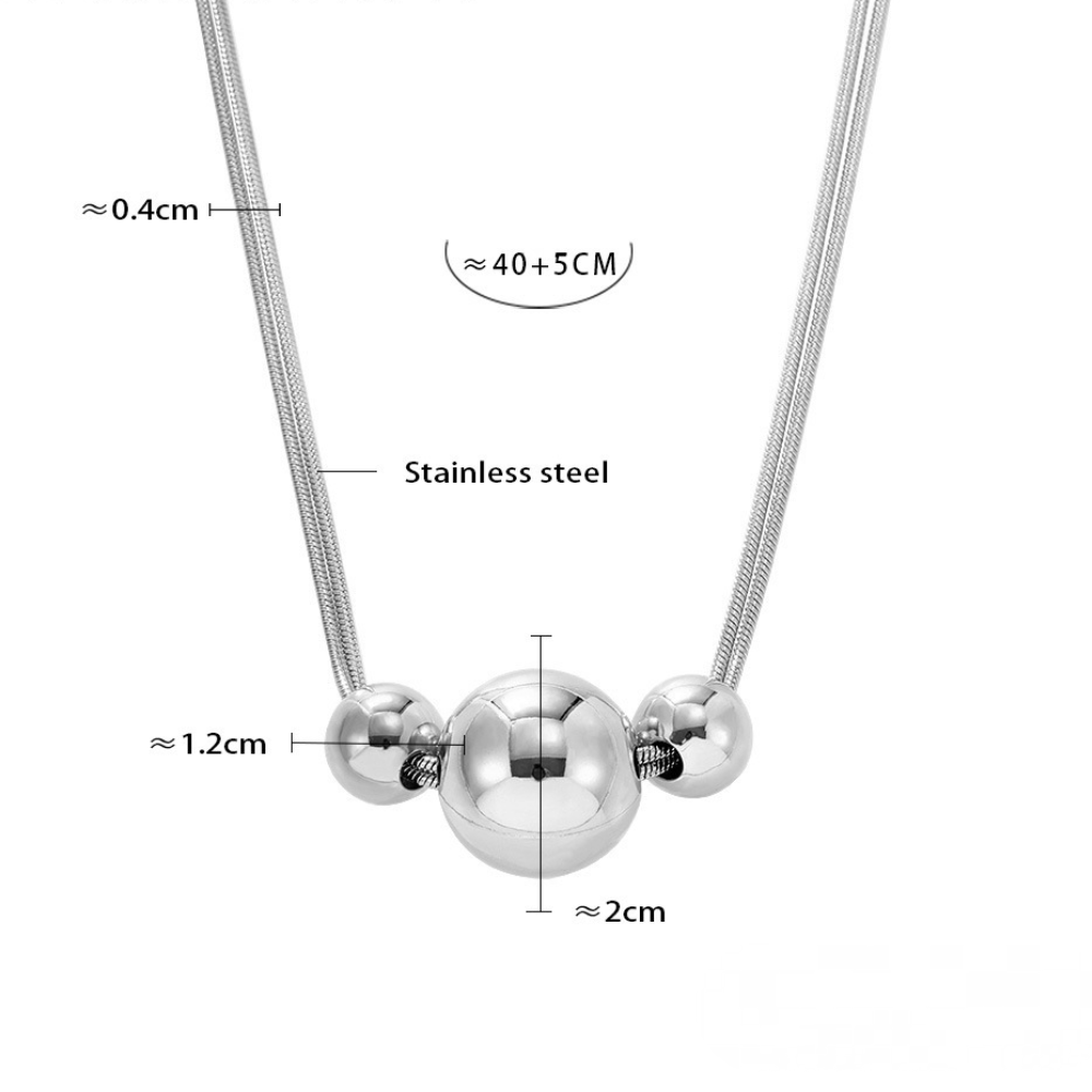 Stainless Steel Three Beads Pendant Snake Chain Necklace