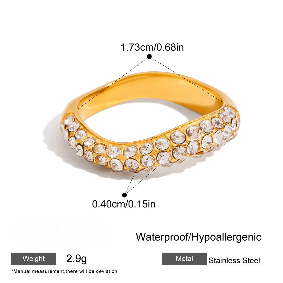 Stainless Steel White Cubic Zirconia Open Ring