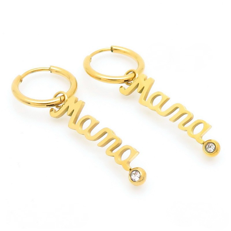 Mama Letter Cubic Zirconia Bar Earrings