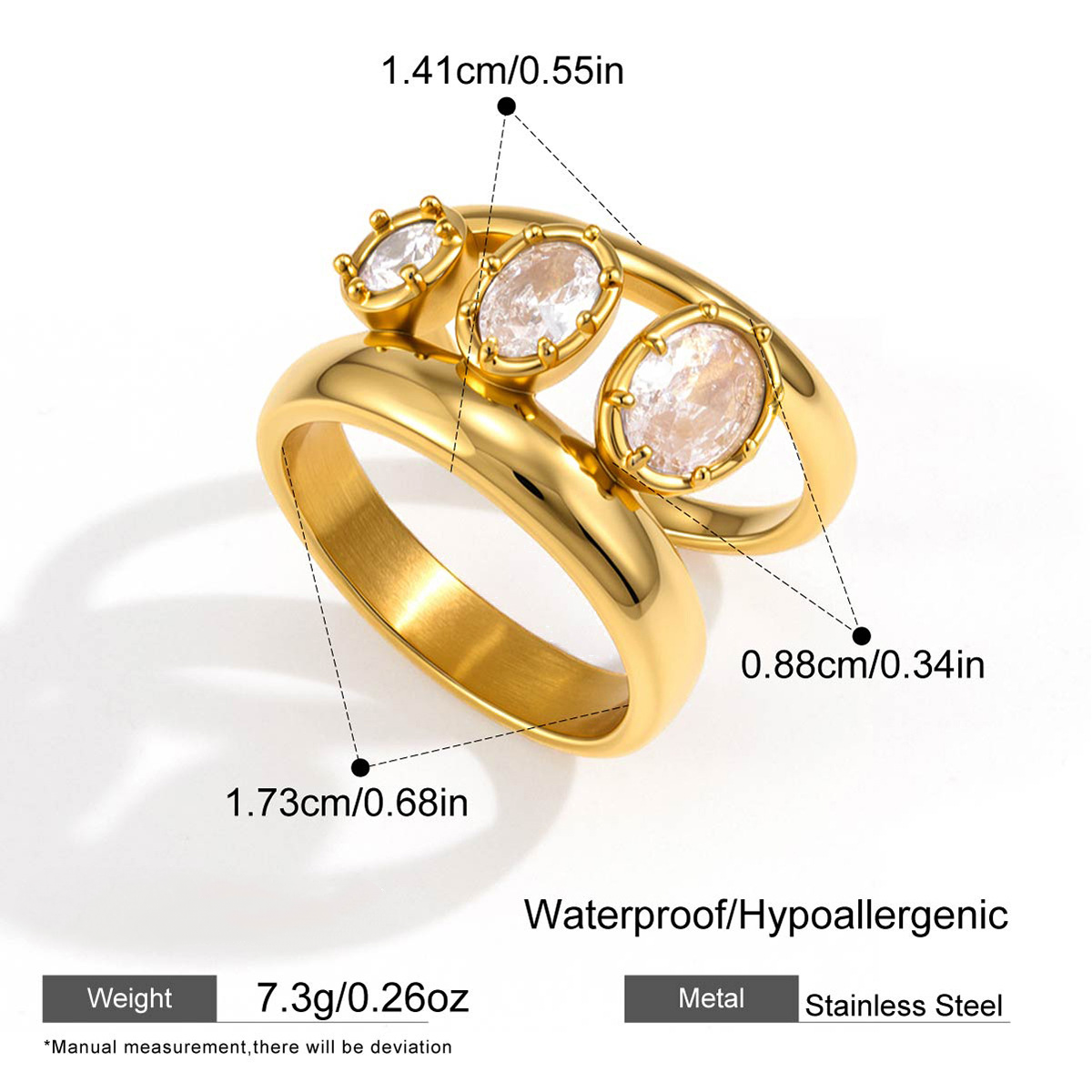 Stainless Steel Circular CZ Sliding Three-layer Hollow Opening Ring