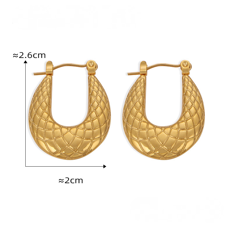 Stainless Steel Geometric Texture 18K Gold PVD Hoop Earrings