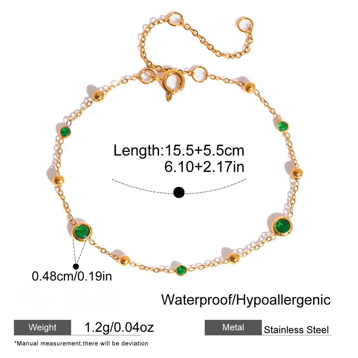 Stainless Steel Rhinestone Stacked Cable Chain Bracelet