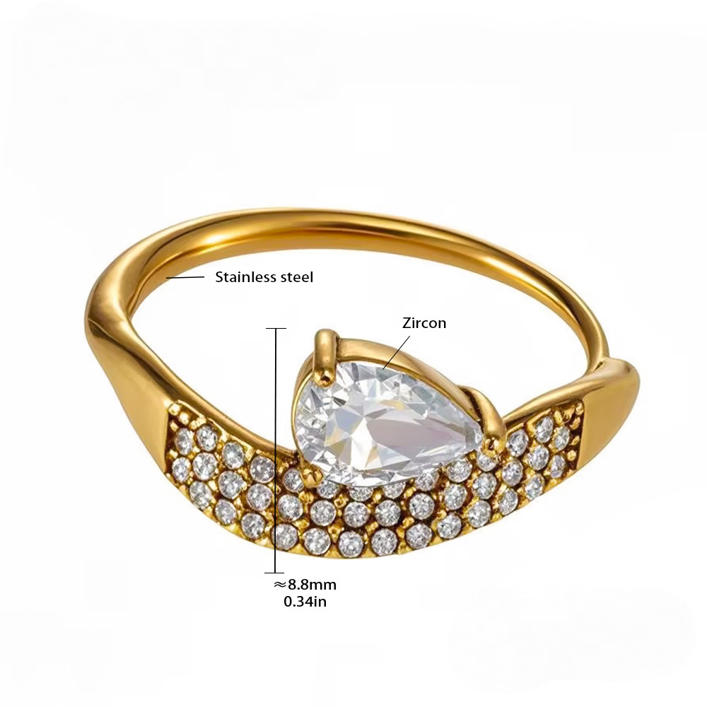 Stainless Steel Water Drop Cubic Zirconia Ring