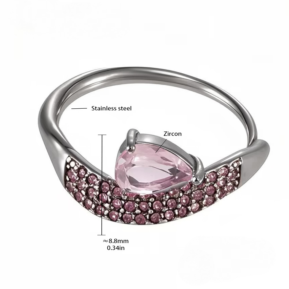 Stainless Steel Water Drop Cubic Zirconia Ring