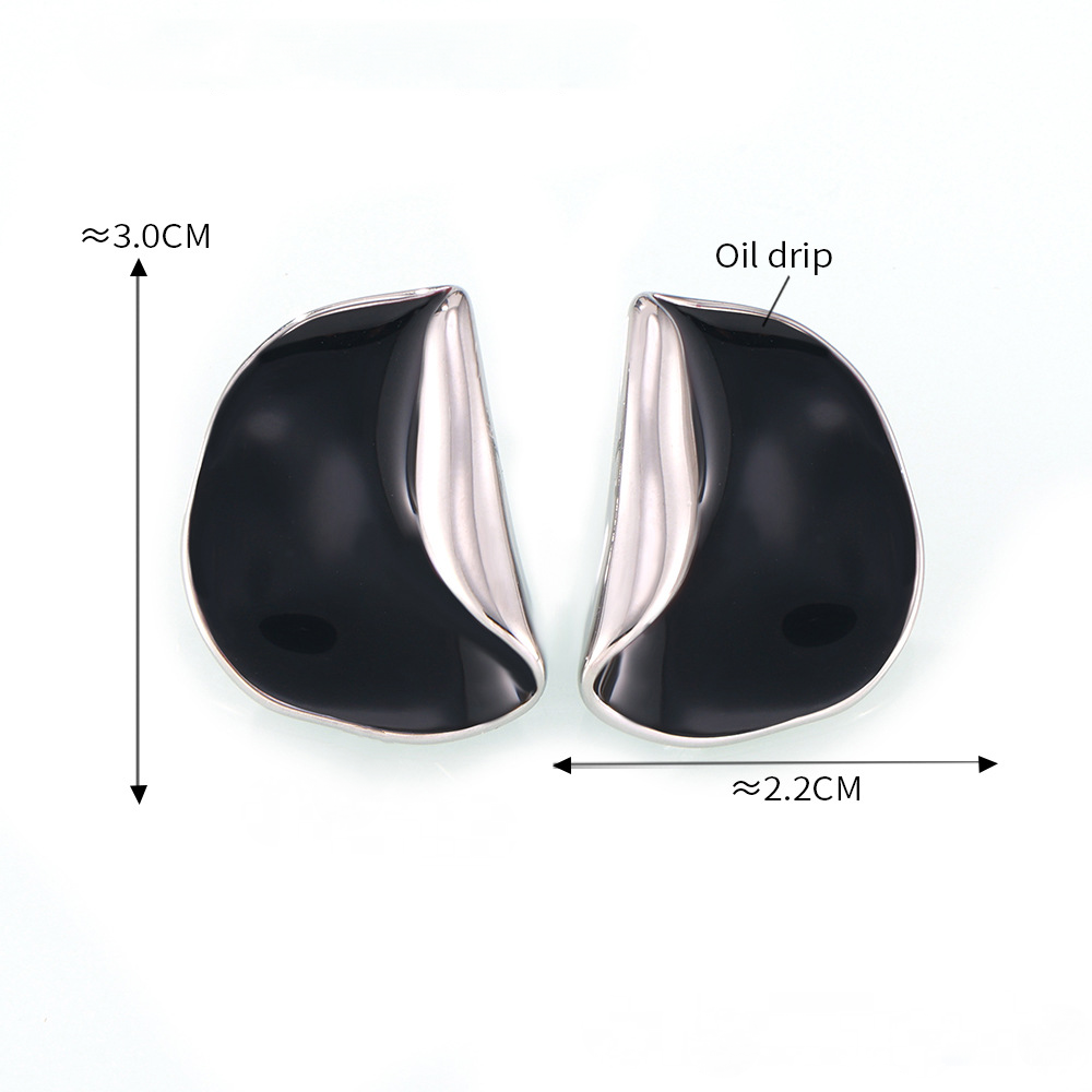 Stainless Steel Half Round Glaze Stud Earrings