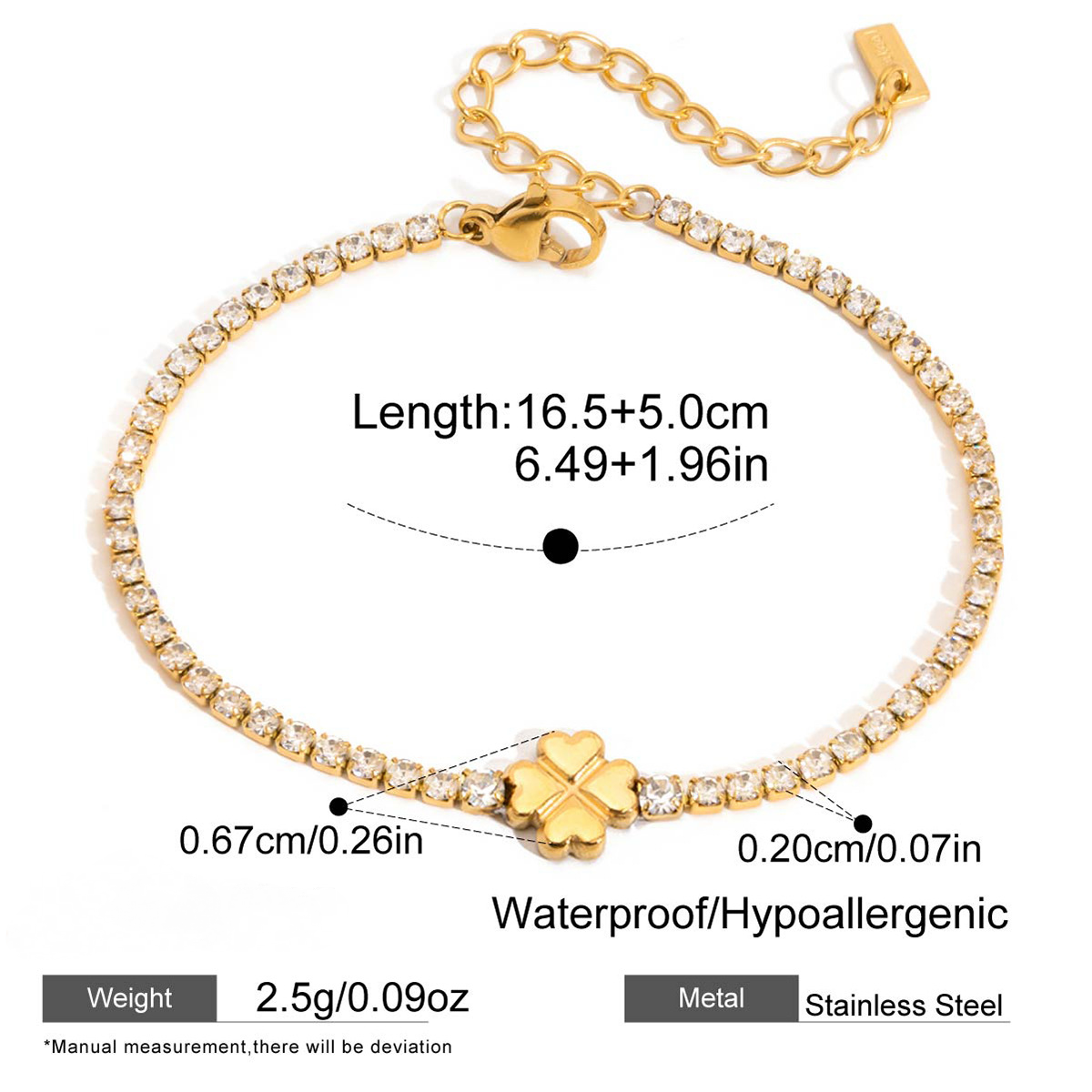 Stainless Steel Cubic Zirconia Tennis Chain Bracelet