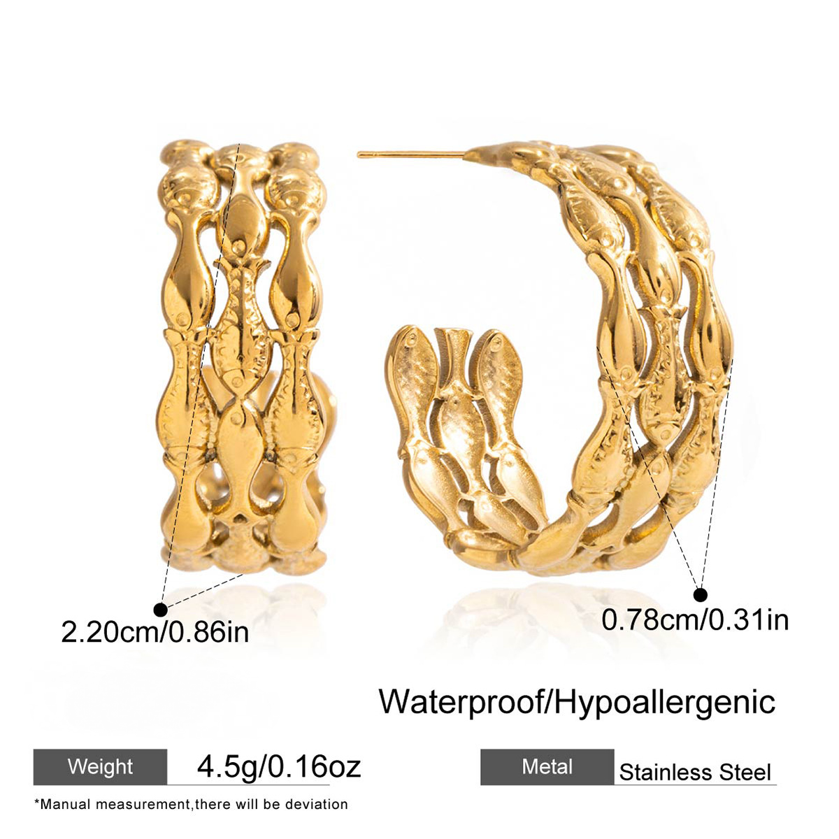 Stainless Steel Fish Pendant Necklace Earrings Jewelry Set