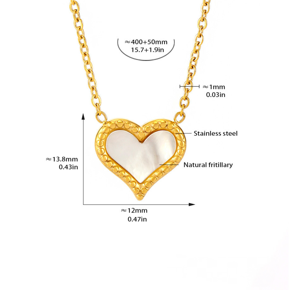 Natural Mother of Pearl Heart Stainless Steel Necklace Earrings Jewelry Suit