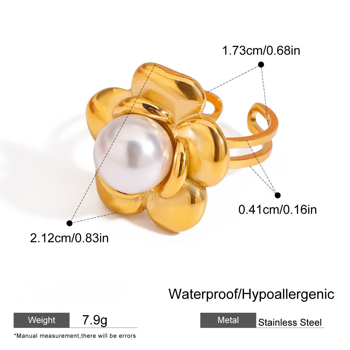 Stainless Steel Light Luxury Pearl Ring Combination