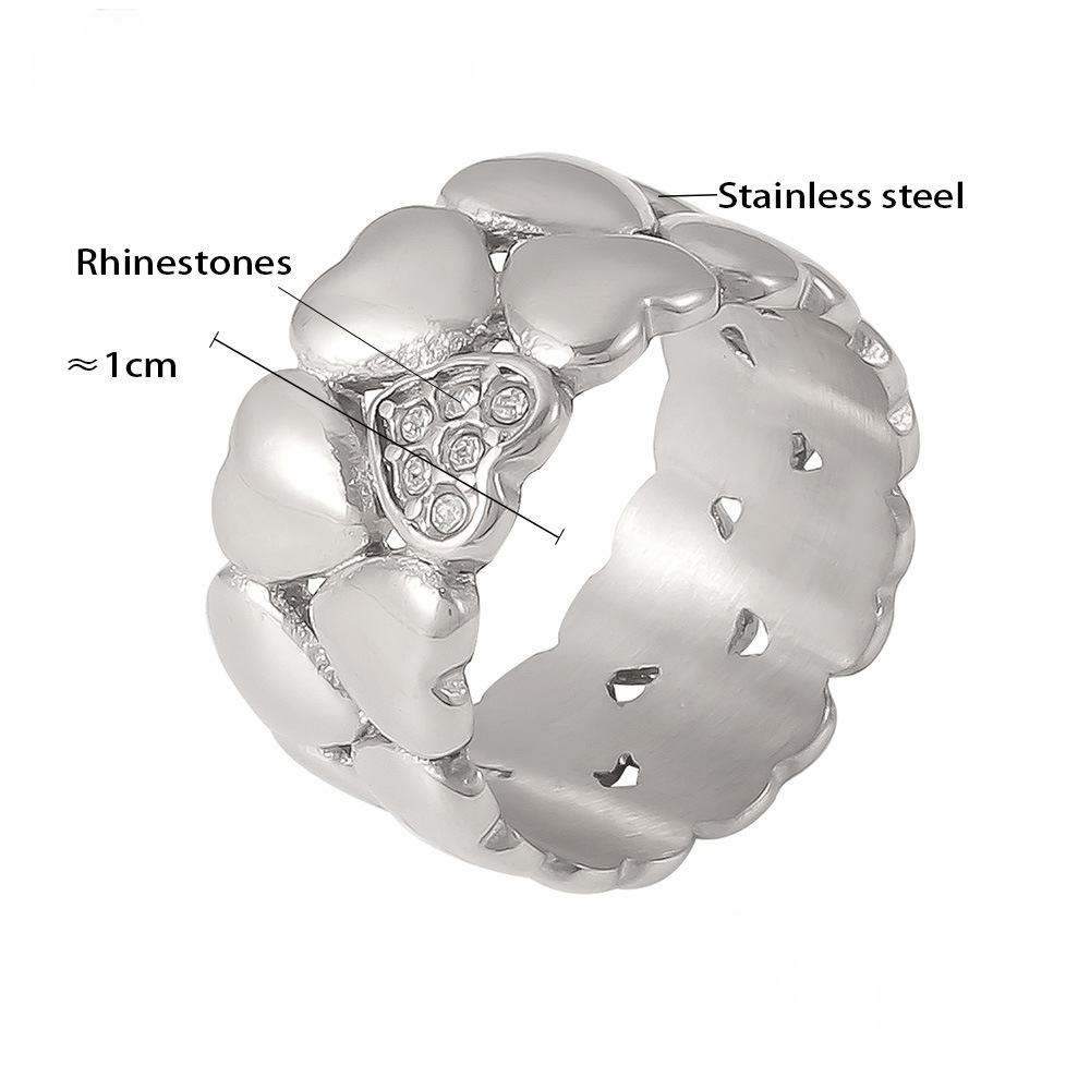 18K Gold PVD Stainless Steel Heart Rhinestone Ring