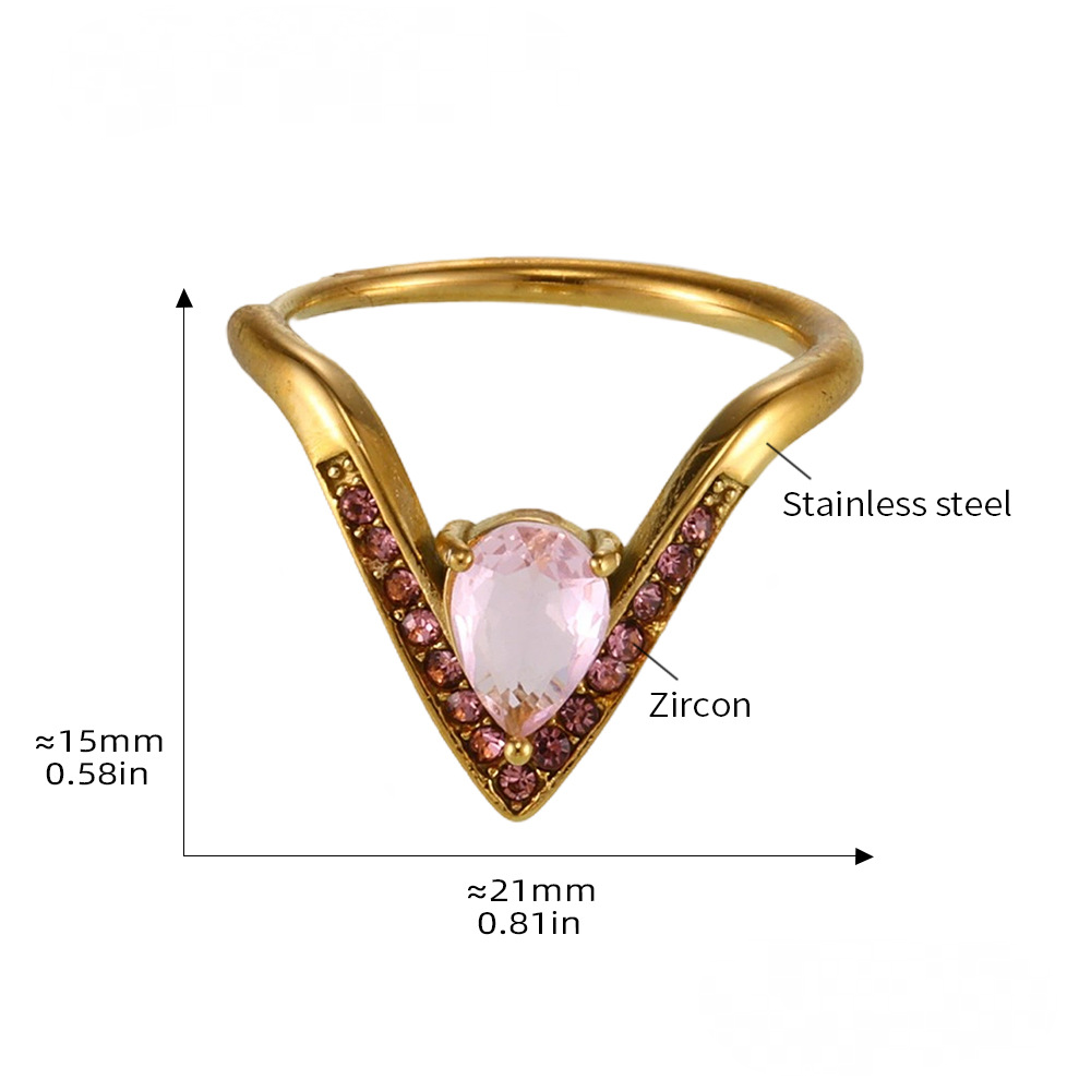 Stainless Steel V Shape Inlay Cubic Zirconia Adjustable Ring