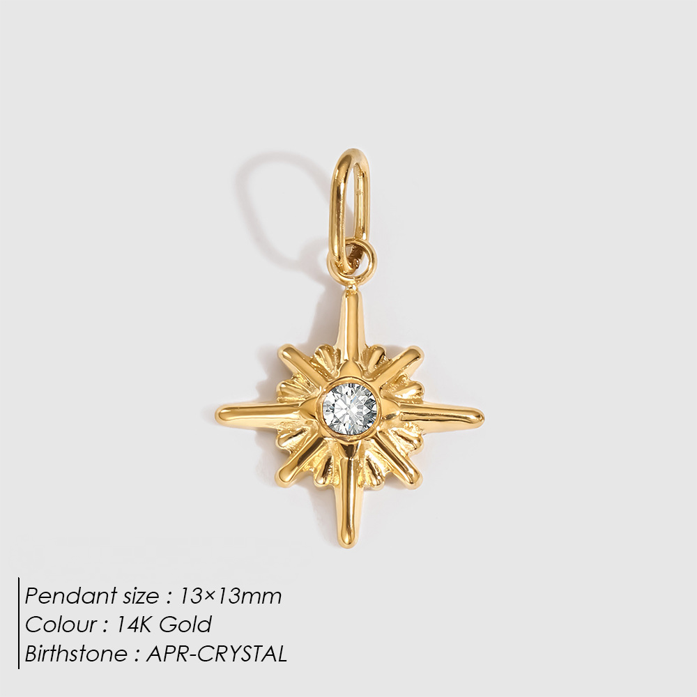 Stainless Steel Eight-pointed Star Birthday Stone Pendant