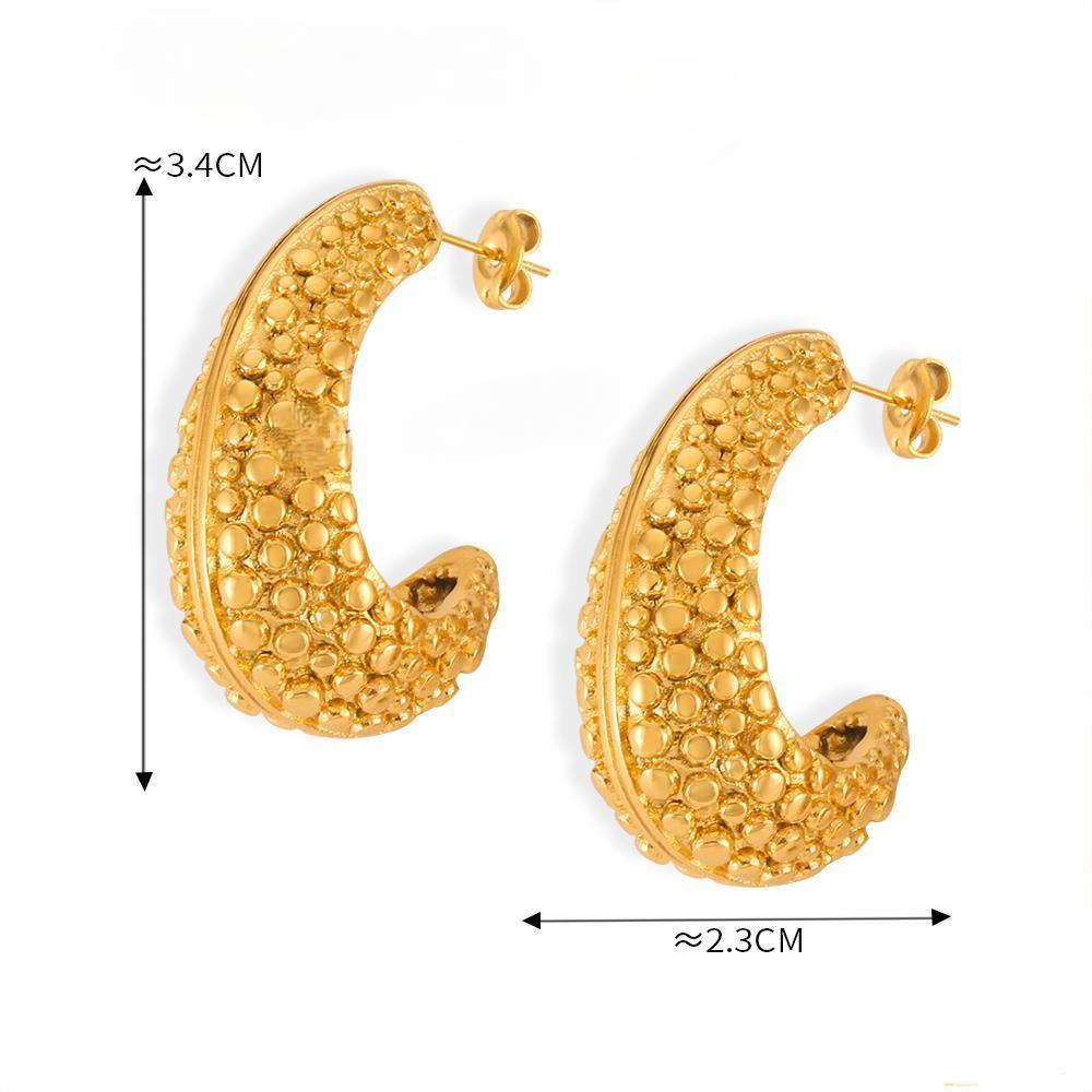 Stainless Steel Textured Exaggerated Hoop Earrings