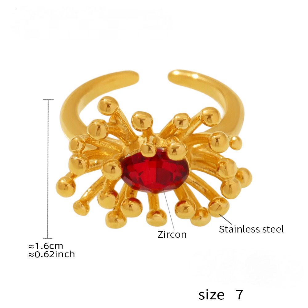 Stamen Inlay Cubic Zirconia Cuff Ring Earrings Stainless Steel Jewelry Suit