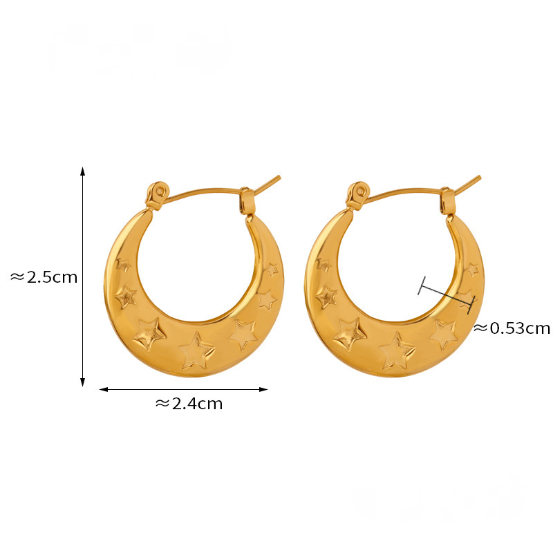 Stainless Steel Geometric Star Texture Hoop Earrings