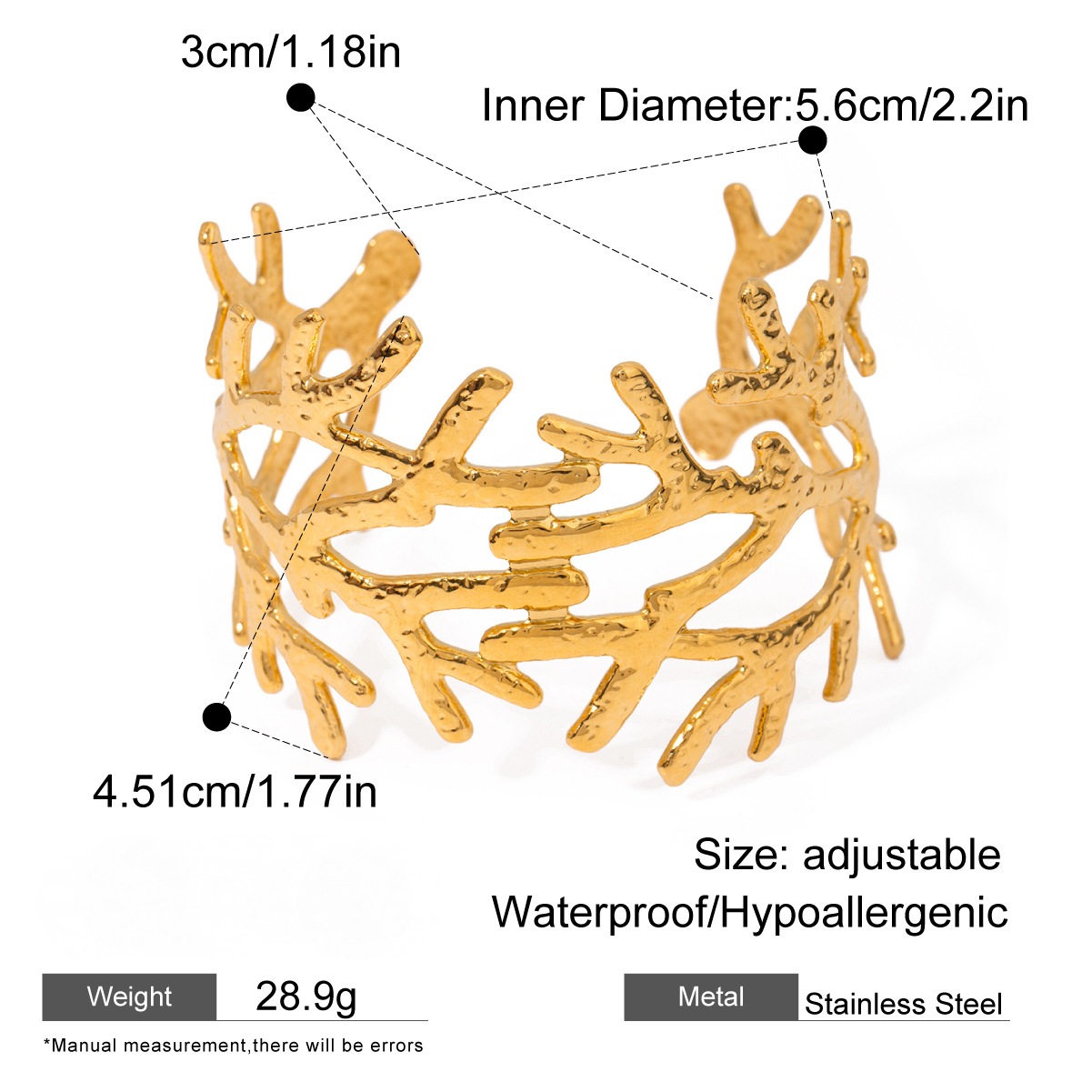 Stainless Steel 18K Gold PVD Exaggerated Cuff Bracelet