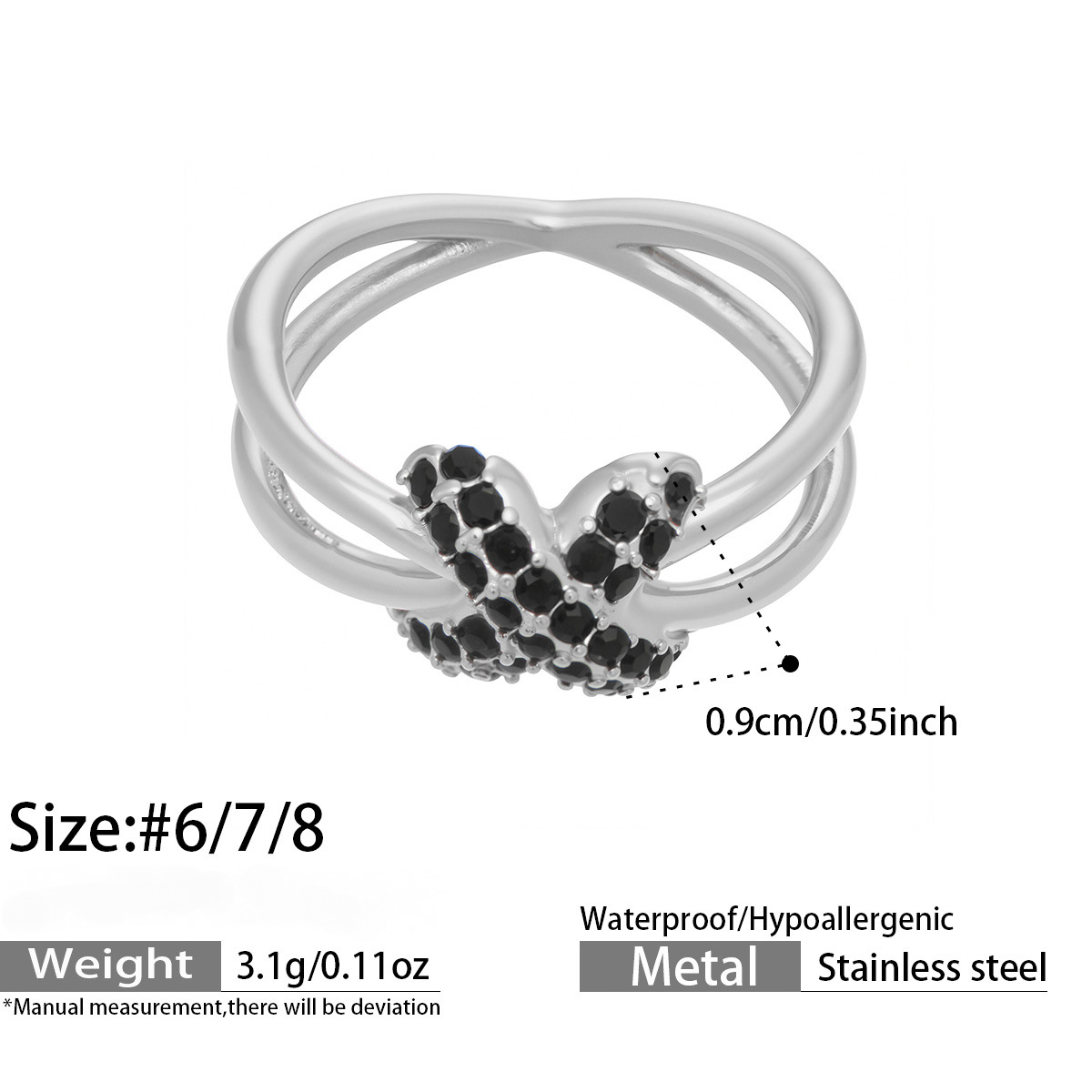Stainless Steel Black and White Cubic Zirconia Ring