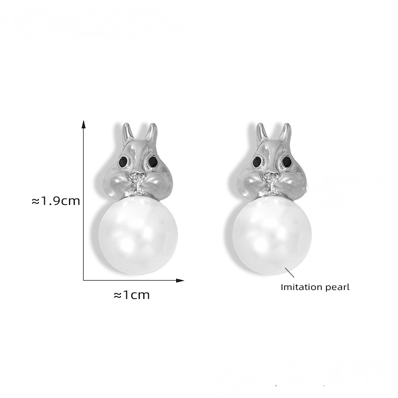 Cute Rabbit Inlay Imitation Pearl Necklace Earrings Jewelry Suit