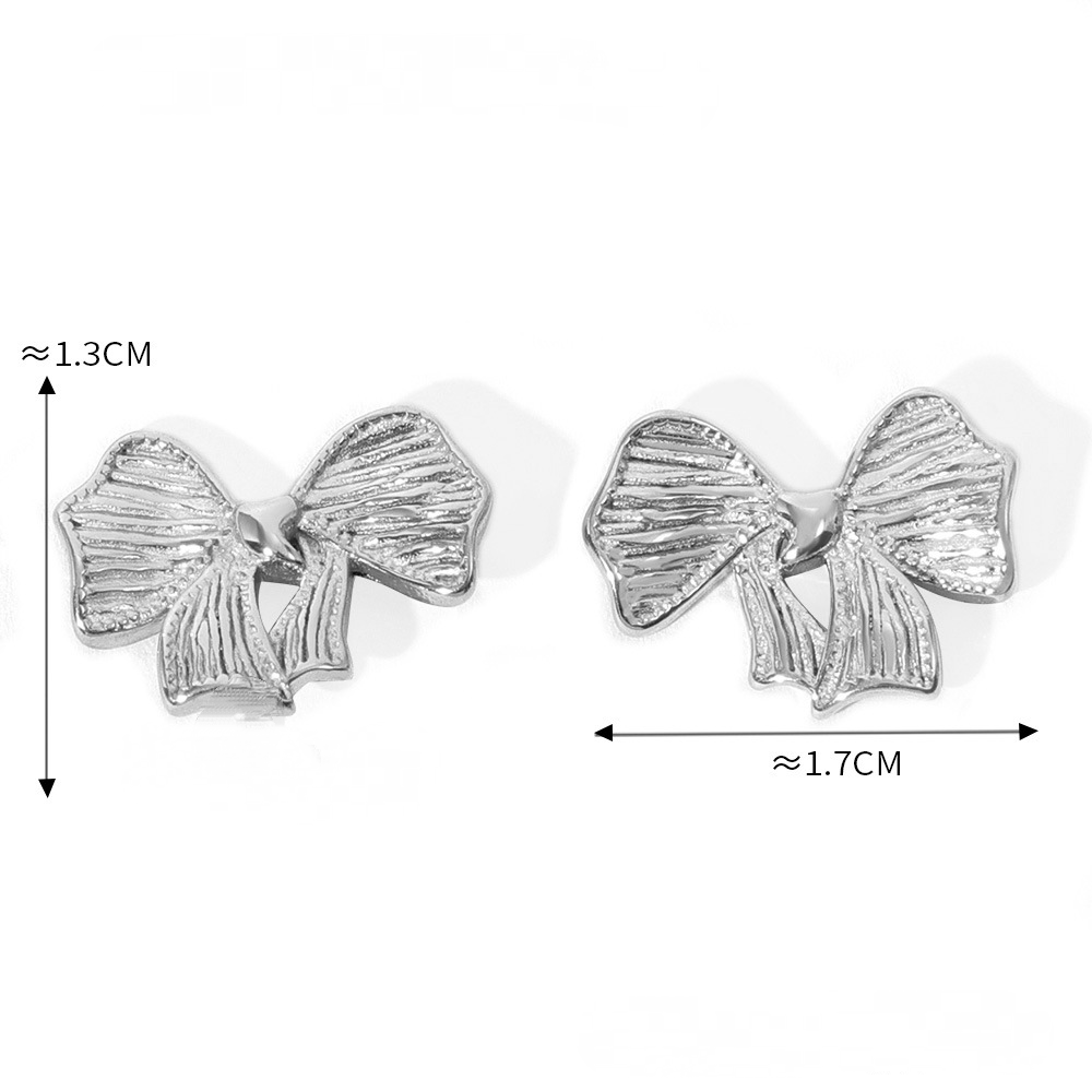 Stainless Steel Bow Pendant Necklace Textured Bow Earrings Jewelry Suit