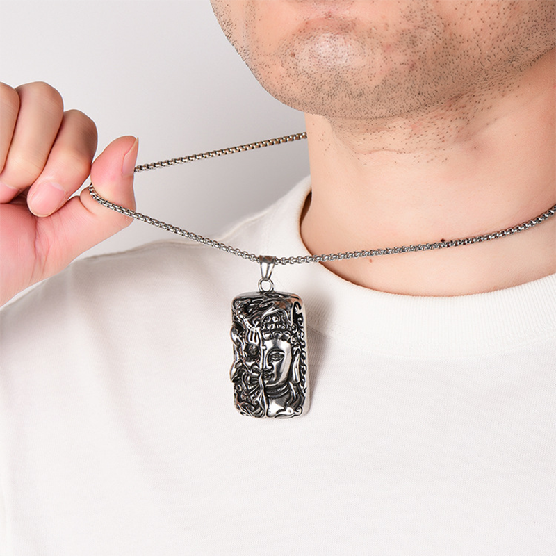 Stainless Steel Buddha & Demon Pendant Necklace