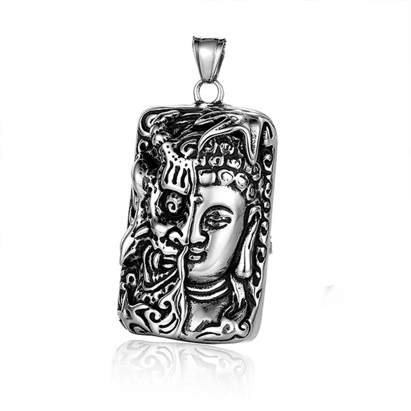 Stainless Steel Buddha & Demon Pendant Necklace