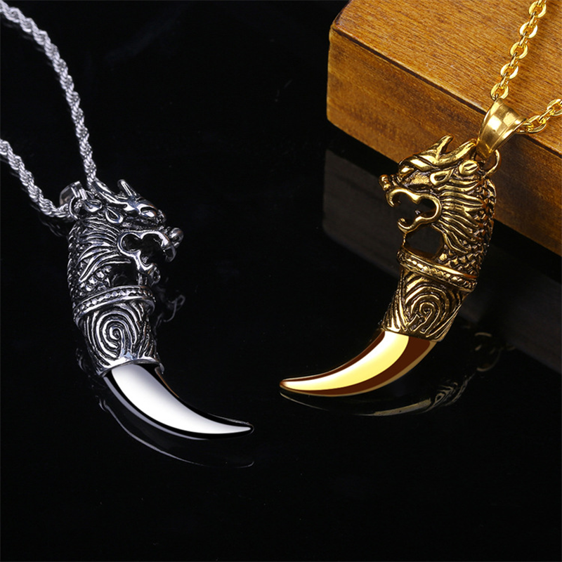 Stainless Steel Wolf Tooth Pendant Necklace