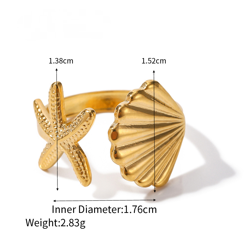 Starfish Shell Color Blocked Ring Combination